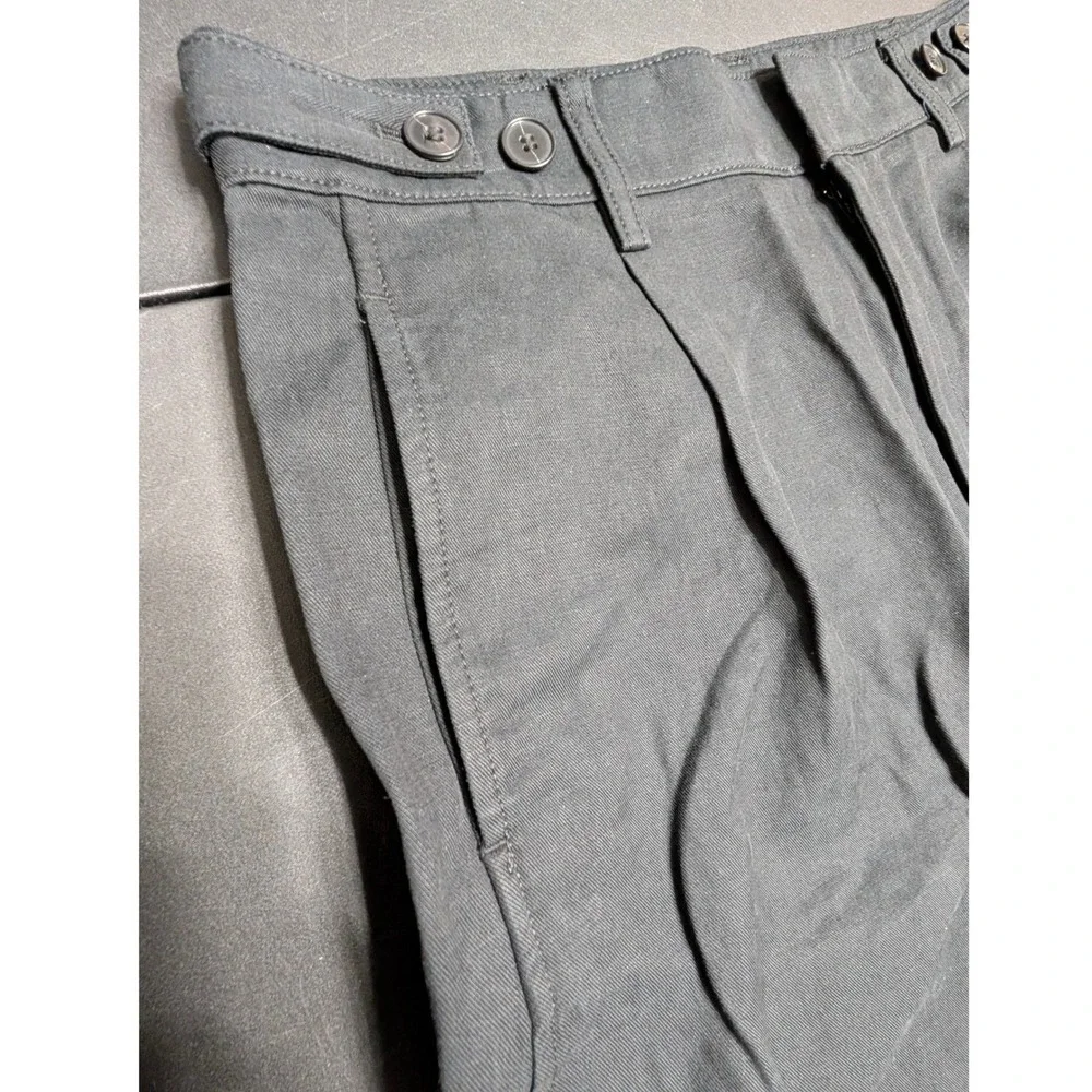 Madewell Barrel-Leg Trouser Pant Black Drapey Twill Lyocell Linen Pleated Size 8